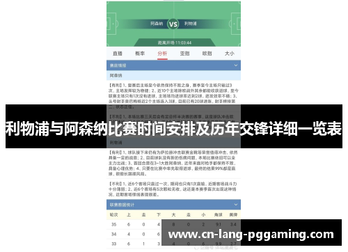 利物浦与阿森纳比赛时间安排及历年交锋详细一览表 利物浦与阿森纳比赛时间安排及历年交锋详细一览表